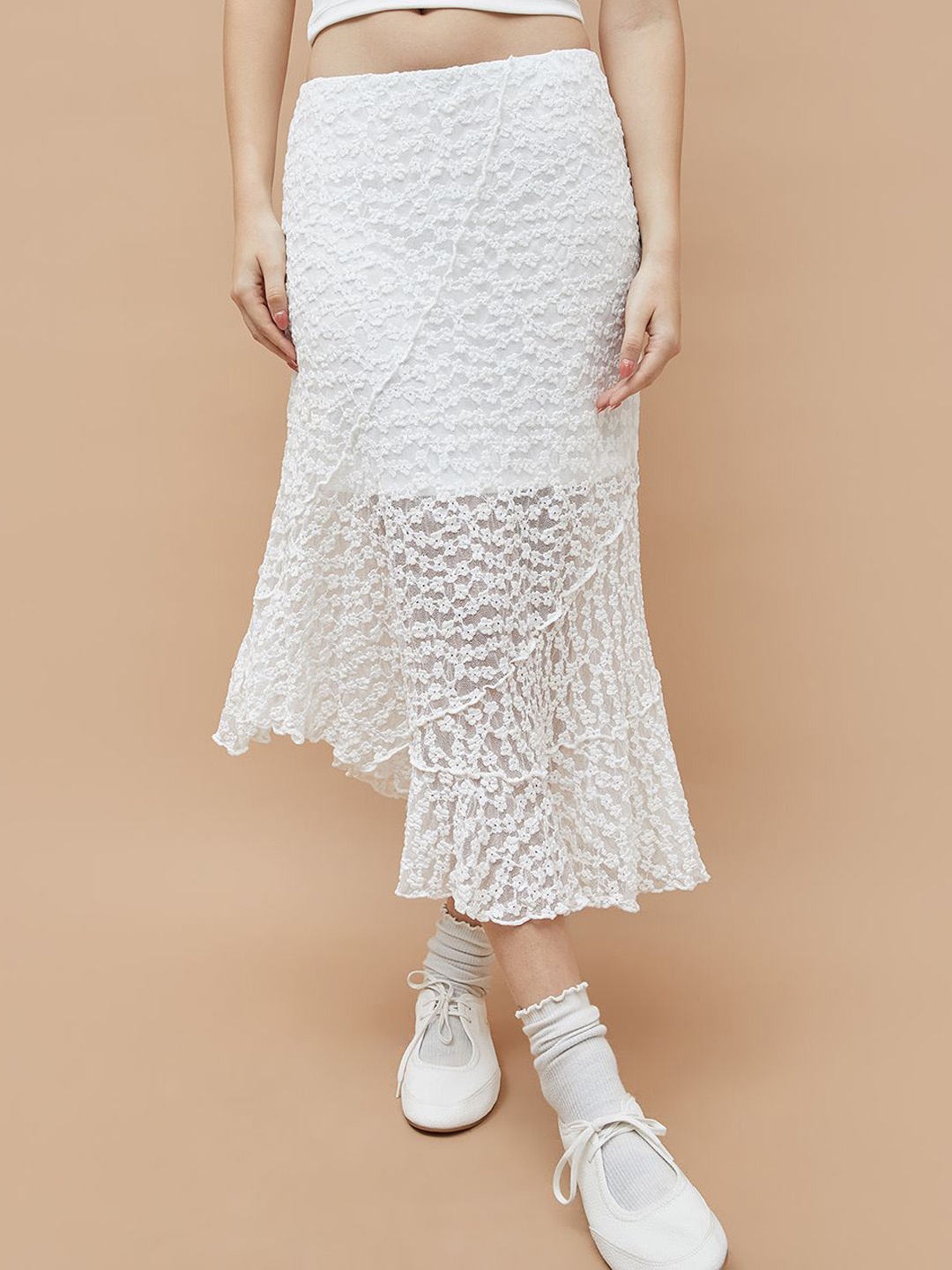 

Ginger by Lifestyle Women Self-Design Flared Midi Skirt, White