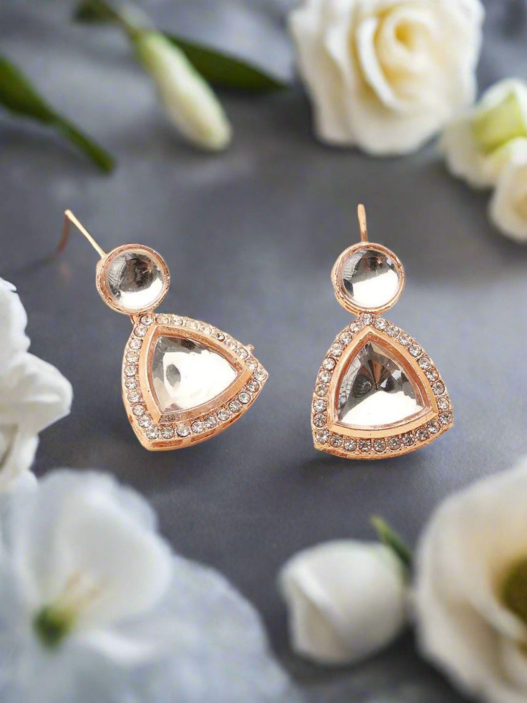 

Anouk Rose Gold Plated Cubic Zirconia Studded Geometric Shaped Drop Earrings