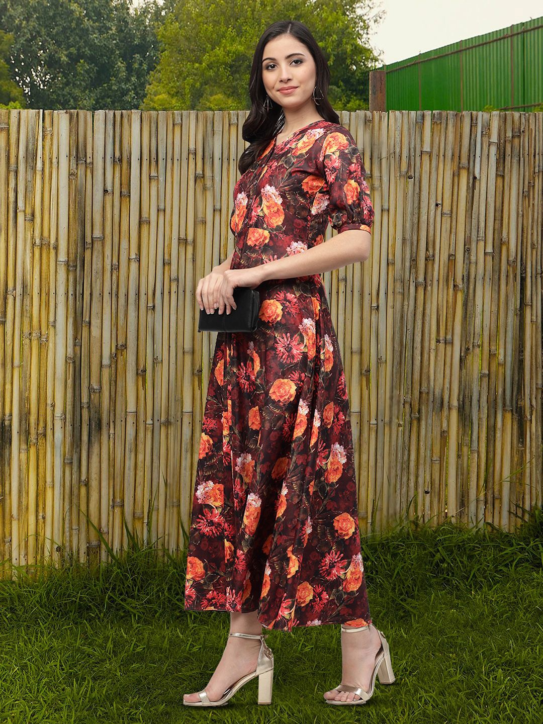 

Moda Rapido Floral Print Applique A-Line Dress, Multi