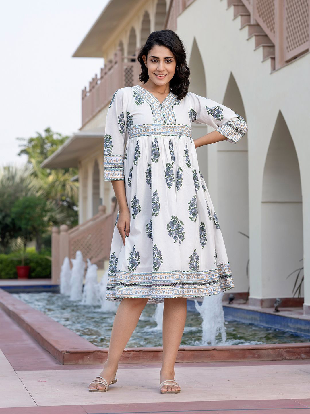 

CORSICA Floral Print A-Line Midi Dress, Grey