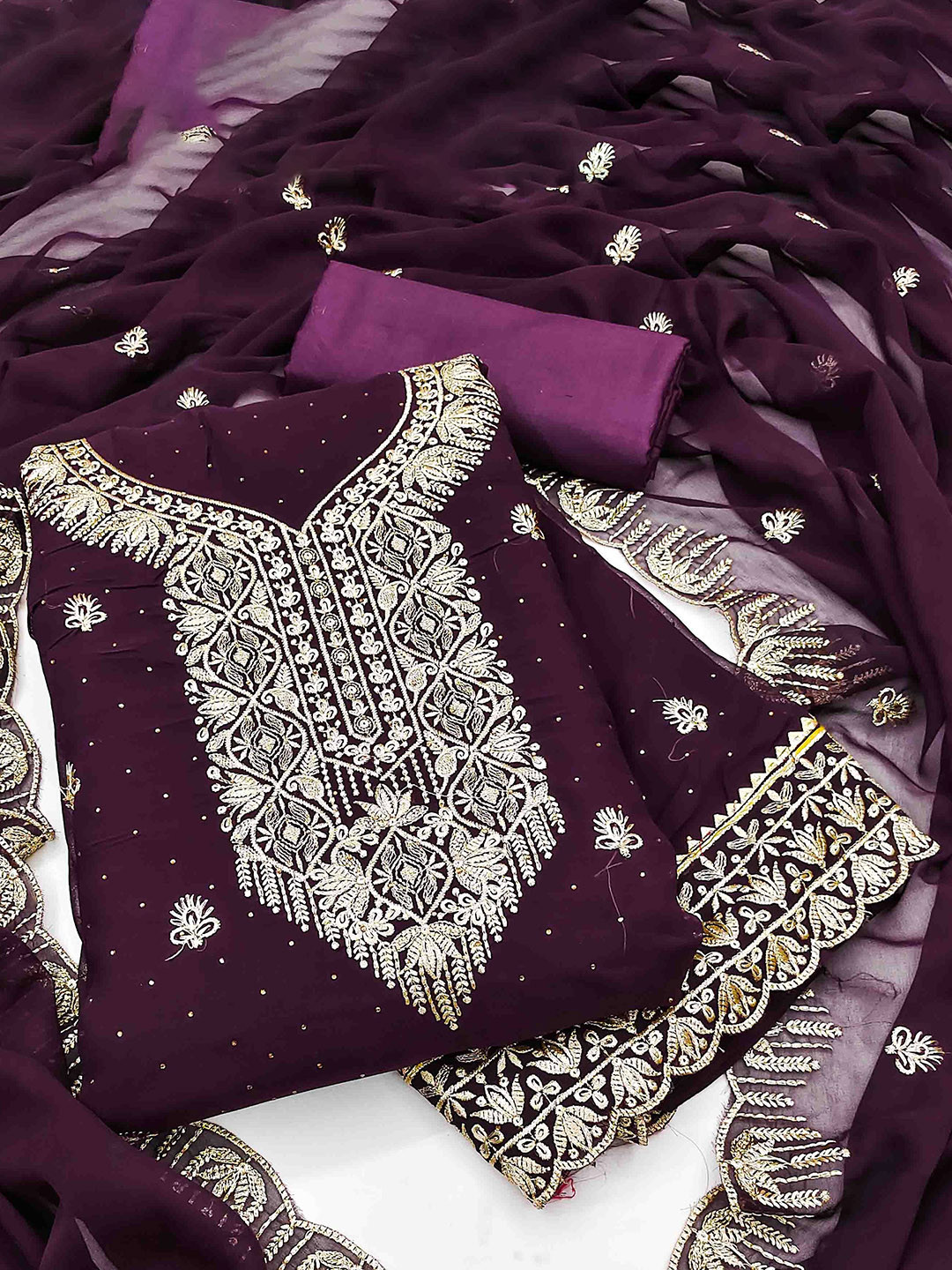 

KALINI Embroidered Unstitched Dress Material, Purple