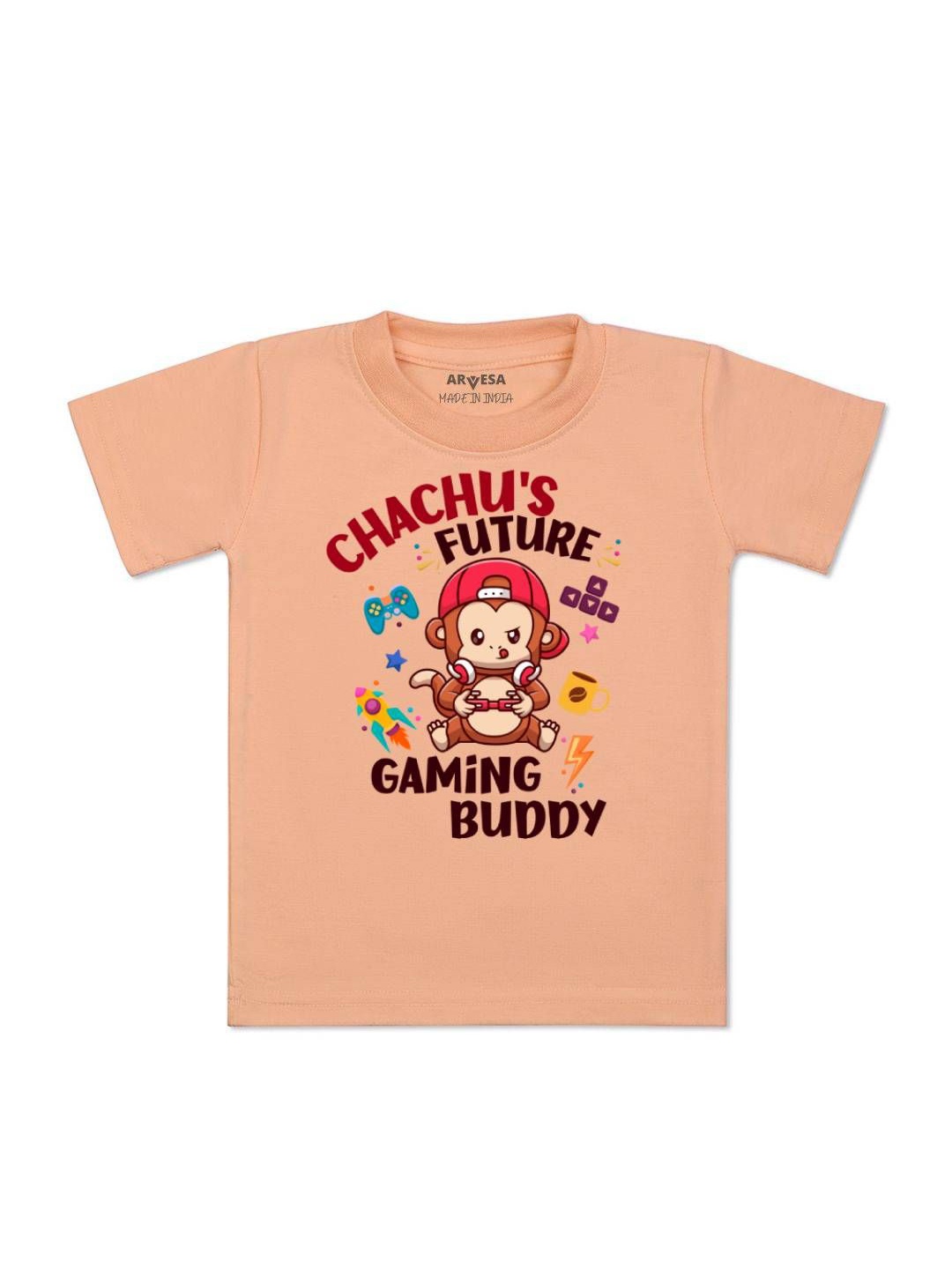 

Arvesa Kids Chachu Future Gaming Buddy Printed Tshirt, Peach