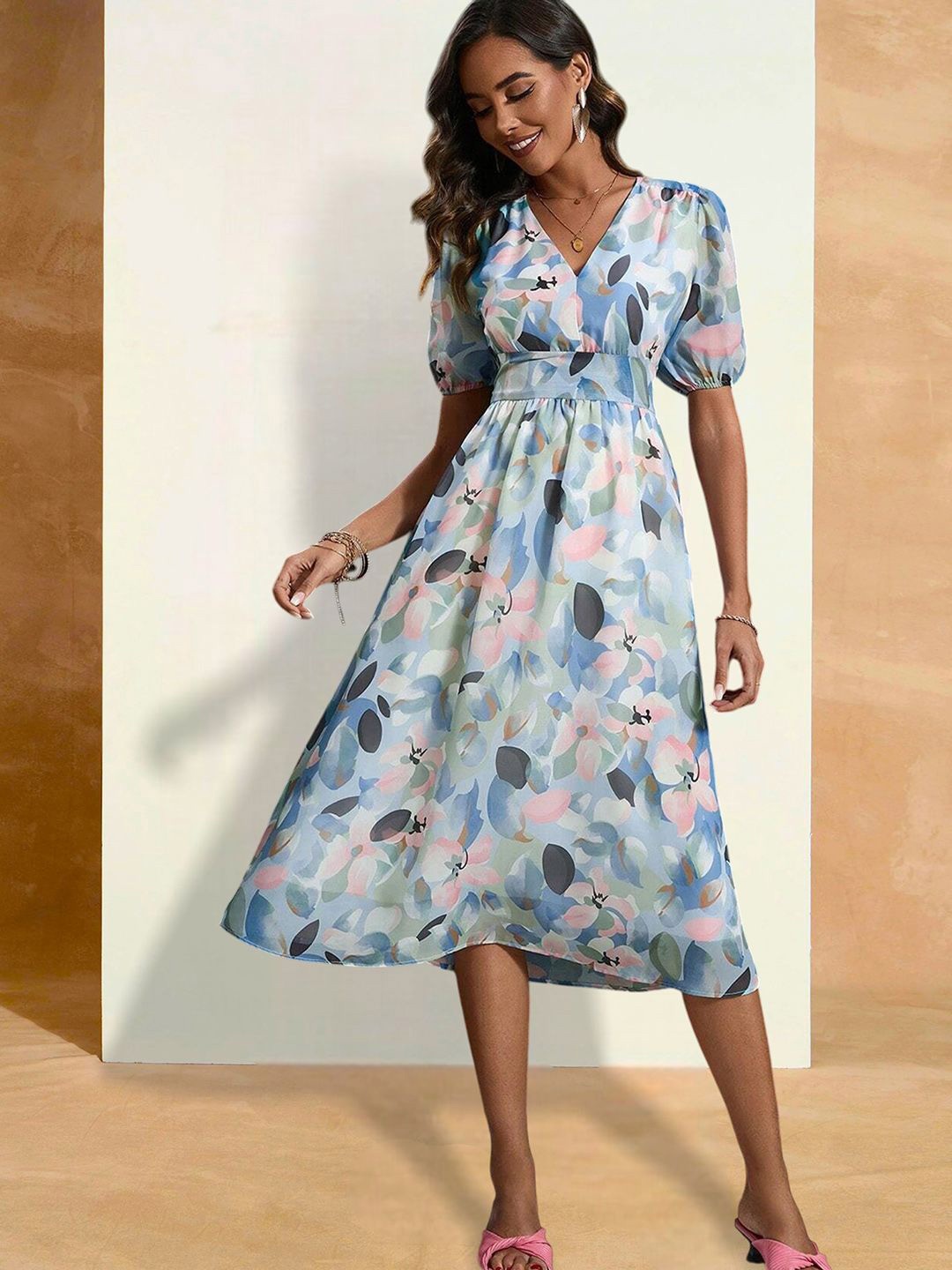 

Moda Rapido Floral Print Applique Fit & Flare Dress, Multi