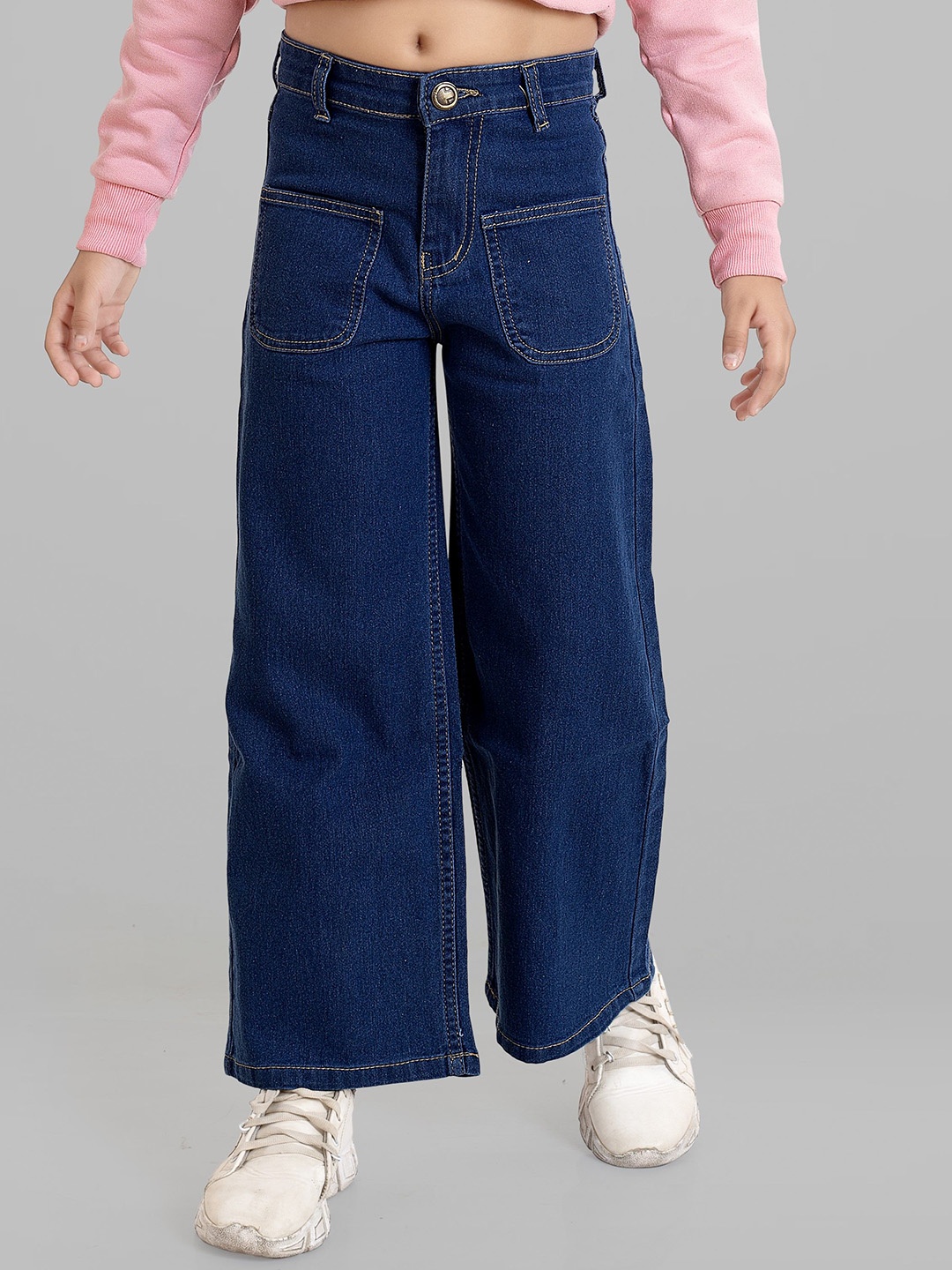 

ADBUCKS Girls Wide Leg Mid-Rise Stretchable Jeans, Blue
