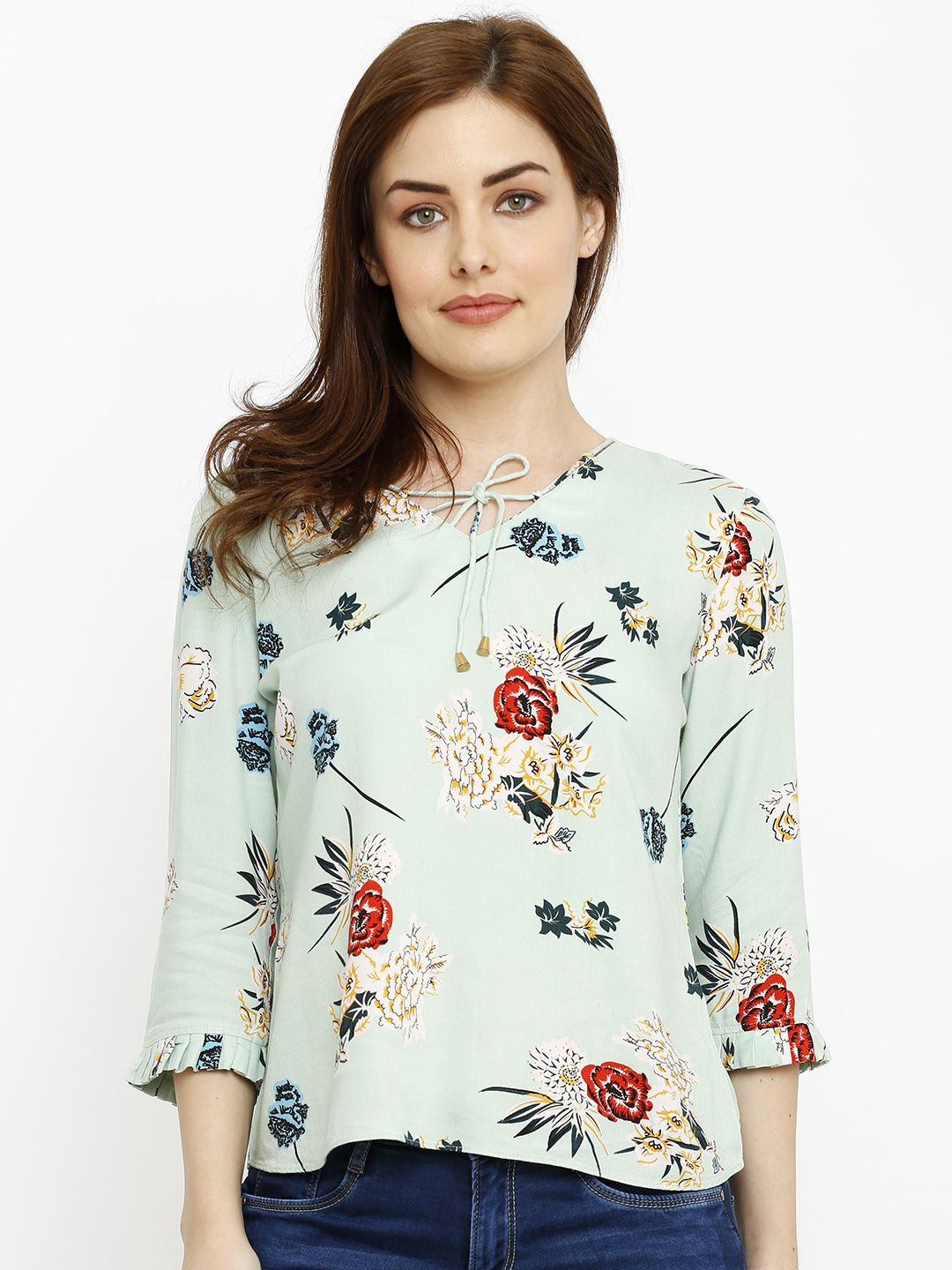 

Kraus Jeans Floral Print Keyhole Neck Top, Green