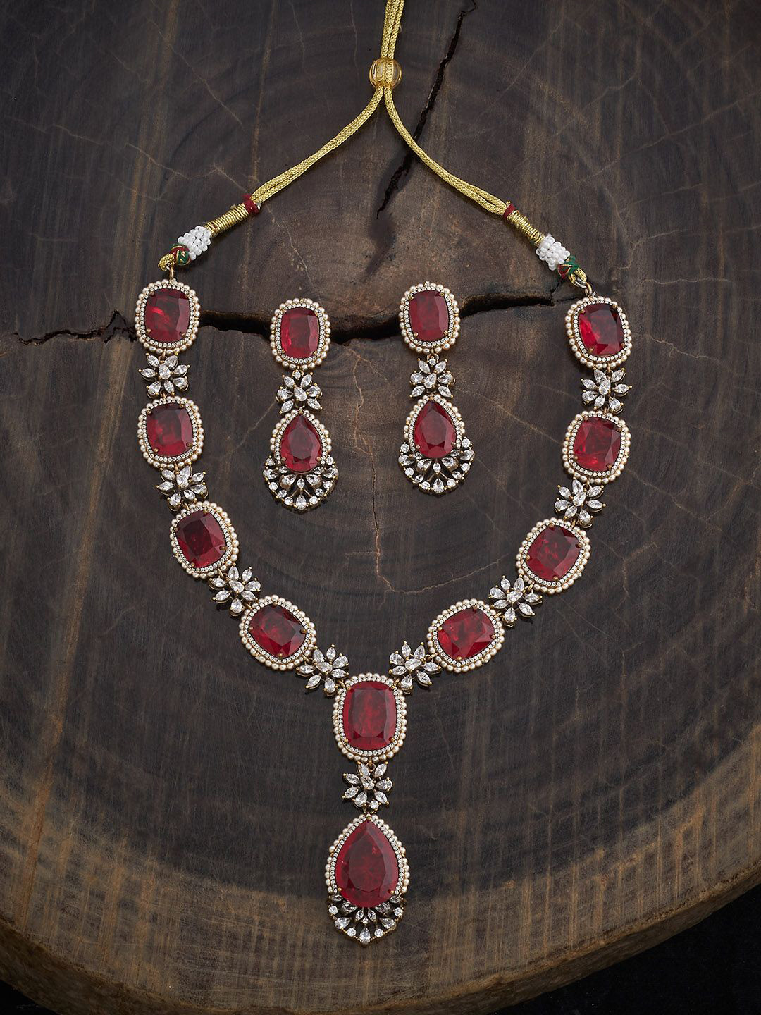 

Kushal's Fashion Jewellery Ruby Victorian-Plated Party Zircon Jewellery Set, Red