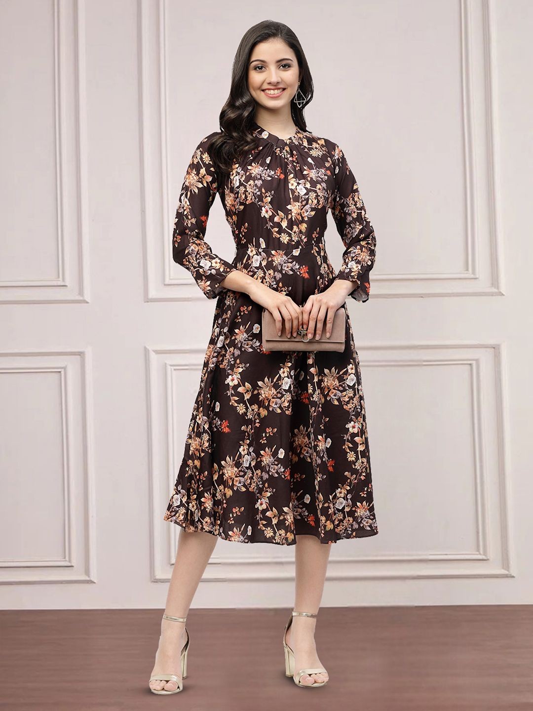 

Moda Rapido Floral Print Applique Fit & Flare Dress, Multi