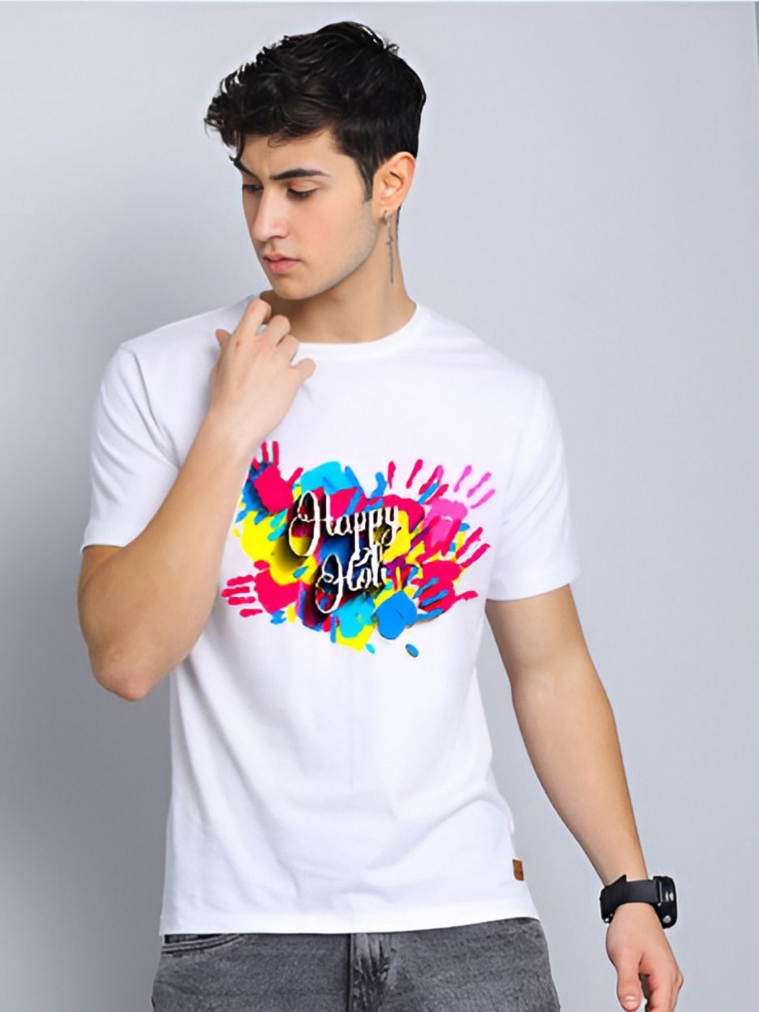 

MAYKR Men Printed Applique T-shirt, White