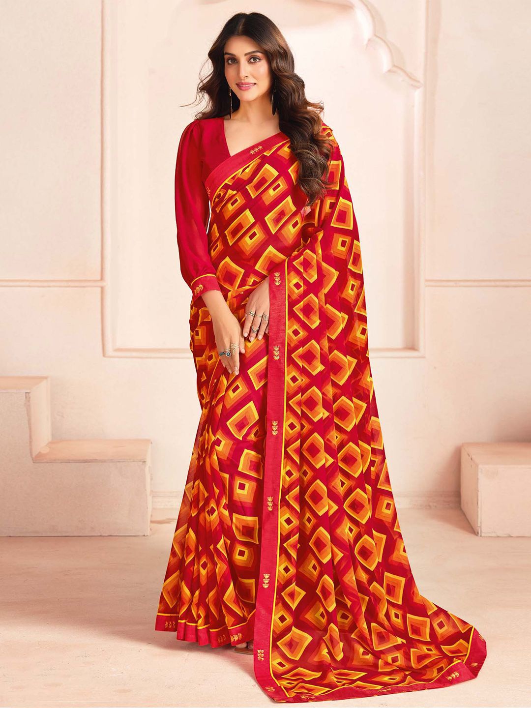 

Saree mall Geometric Printed Sarees, Red