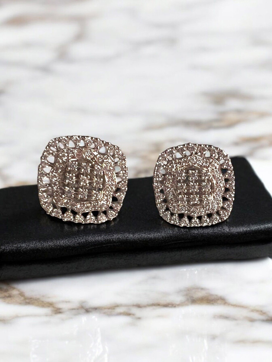 

VOGUE BY RITU Artificial Stones Studded Square Shaped Studs, Silver