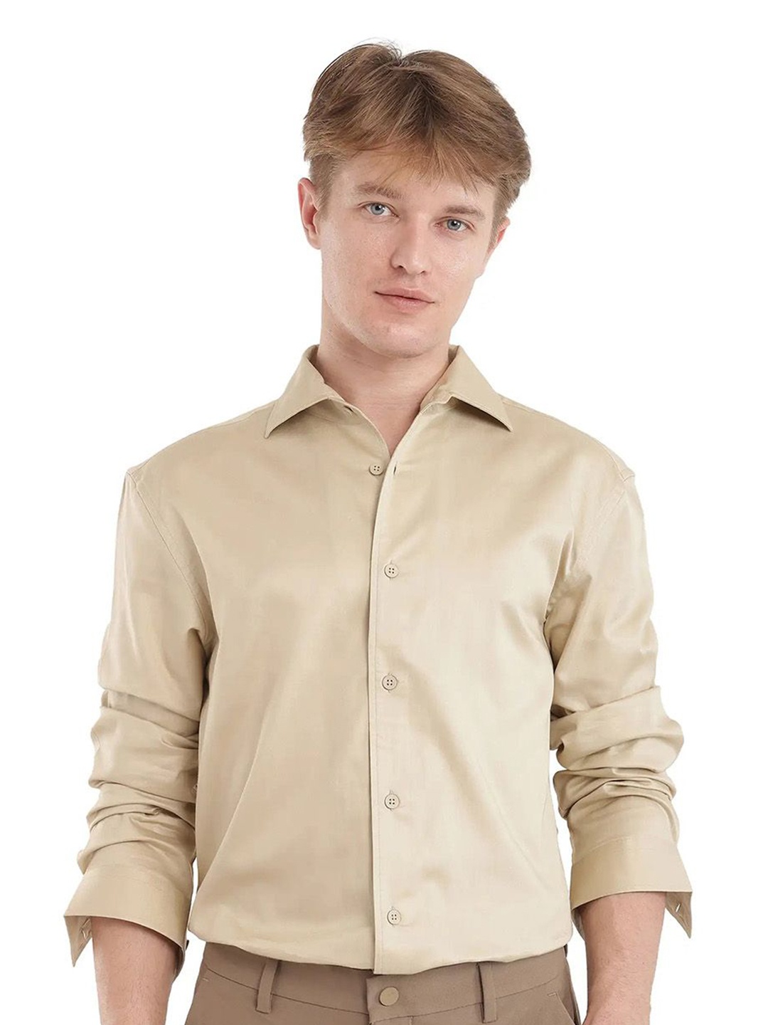 

RARE RABBIT Men Comfort Opaque Party Shirt, Beige
