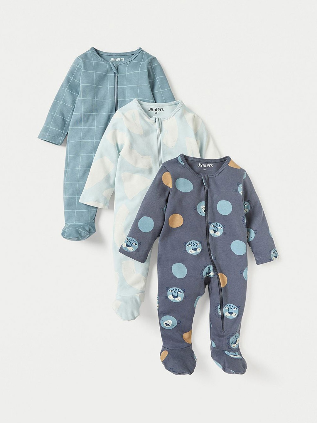 

Juniors by Babyshop Boys Pack of 3 Printed Cotton Sleepsuit, Blue