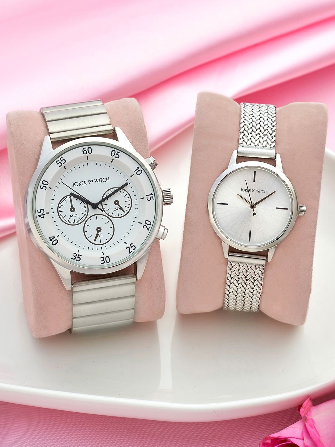 

JOKER & WITCH Ryan & Eva Analogue Couple Watches Giftset, Silver