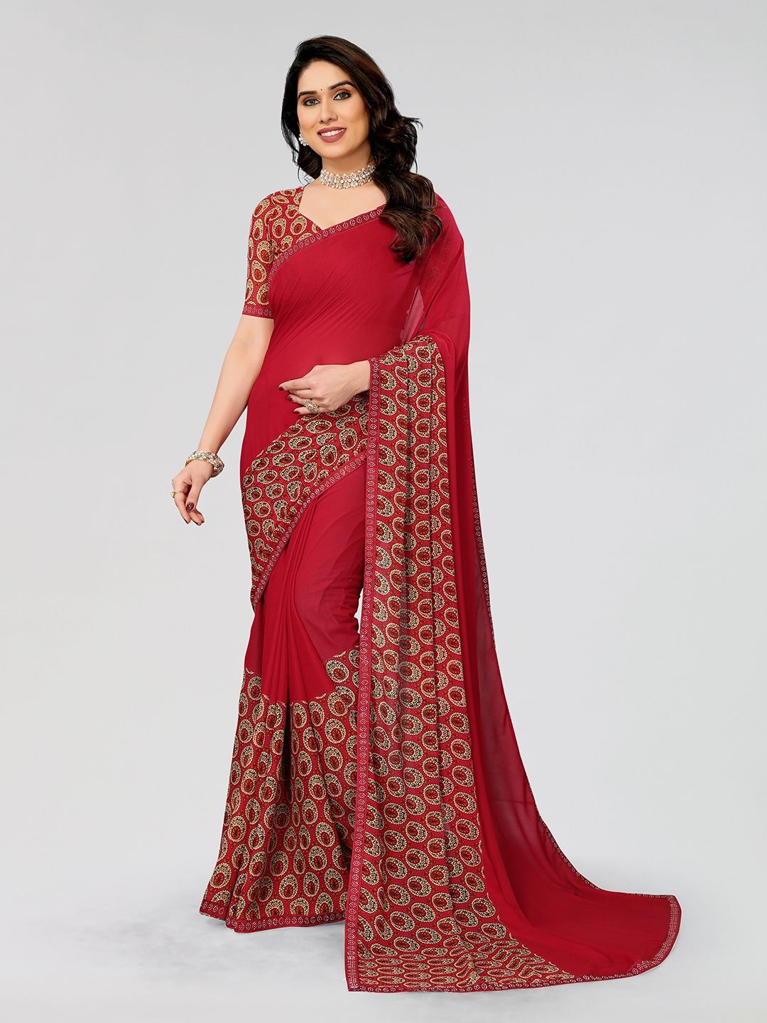 

Moda Rapido Poly Georgette Saree, Red