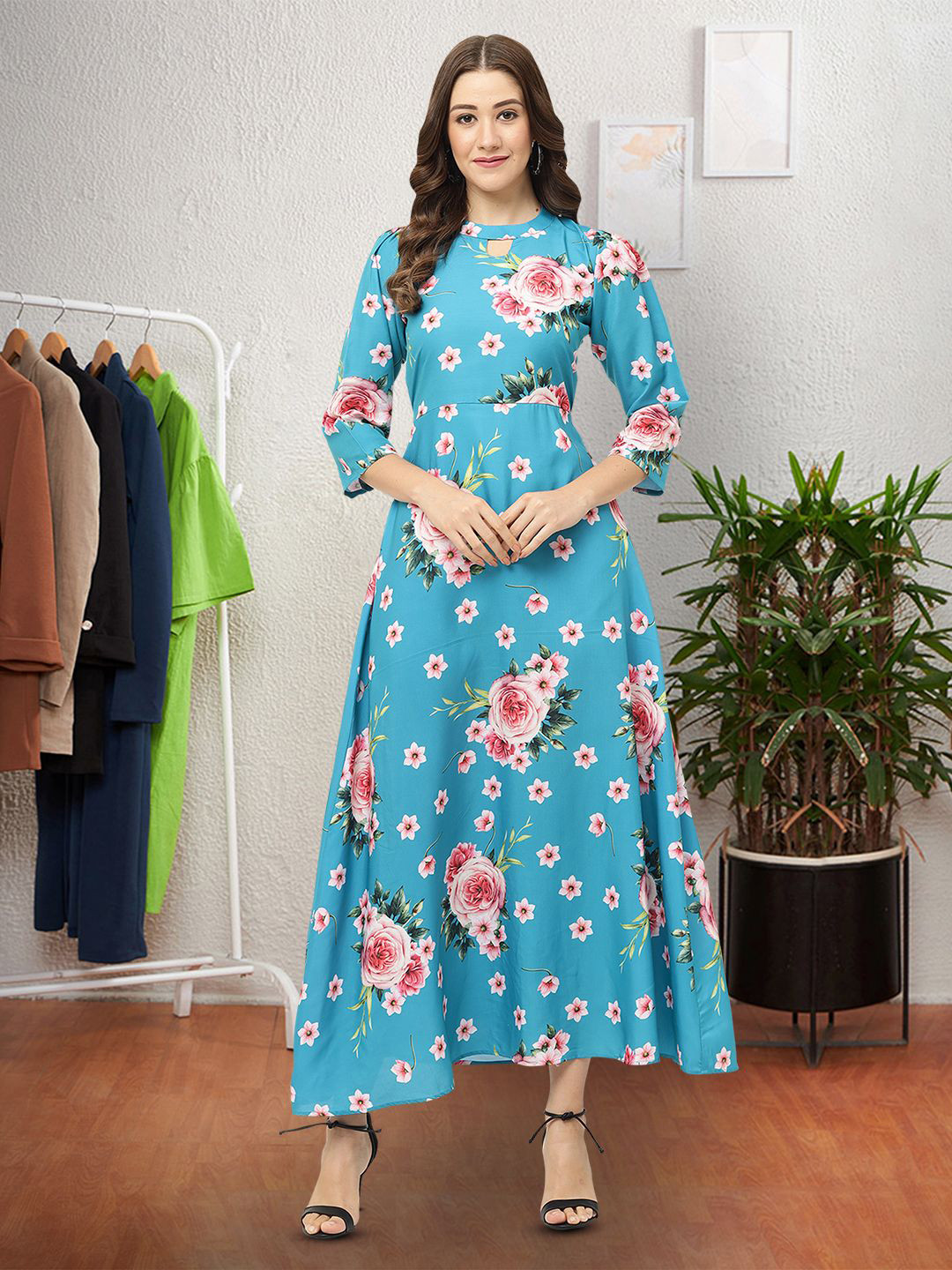 

Moda Rapido Floral Print Applique Fit & Flare Dress, Blue