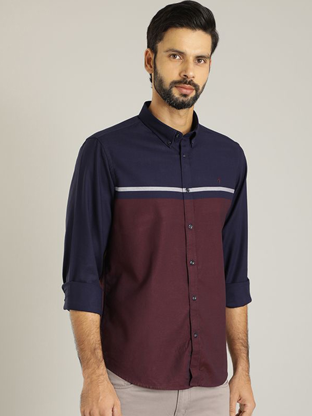 

Indian Terrain Men Slim Fit Opaque Colourblocked Casual Shirt, Blue