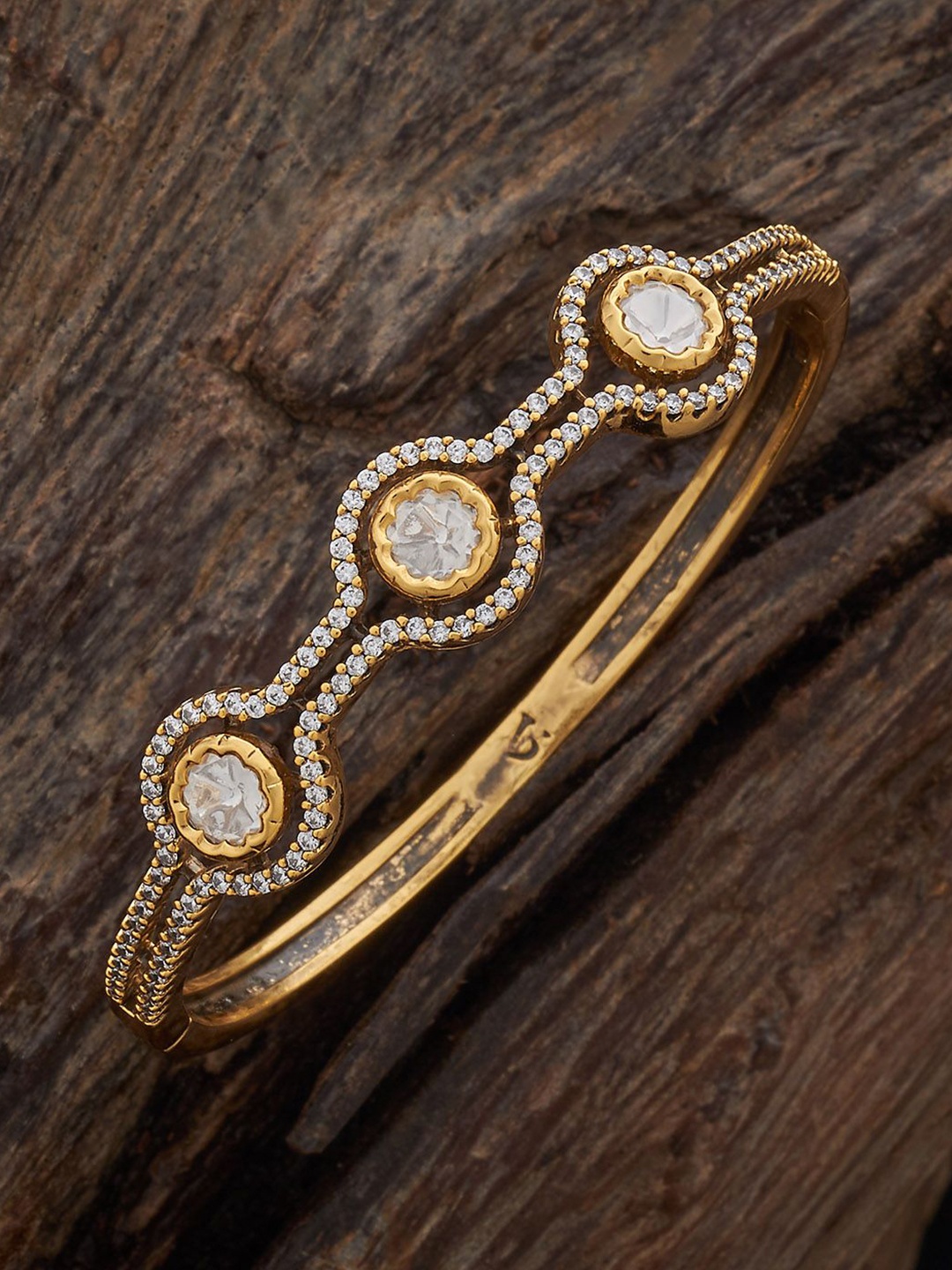 

Kushal's Fashion Jewellery White Victorian-Plated Ethnic Kundan Kada, Gold