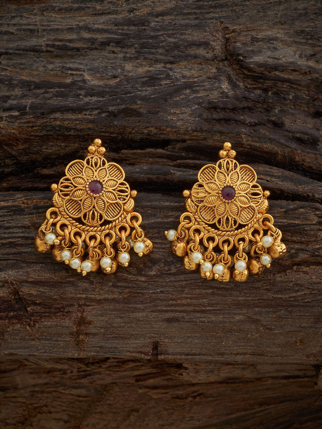 

Kushal's Fashion Jewellery Gold-Plated Classic Pearls Antique Studs