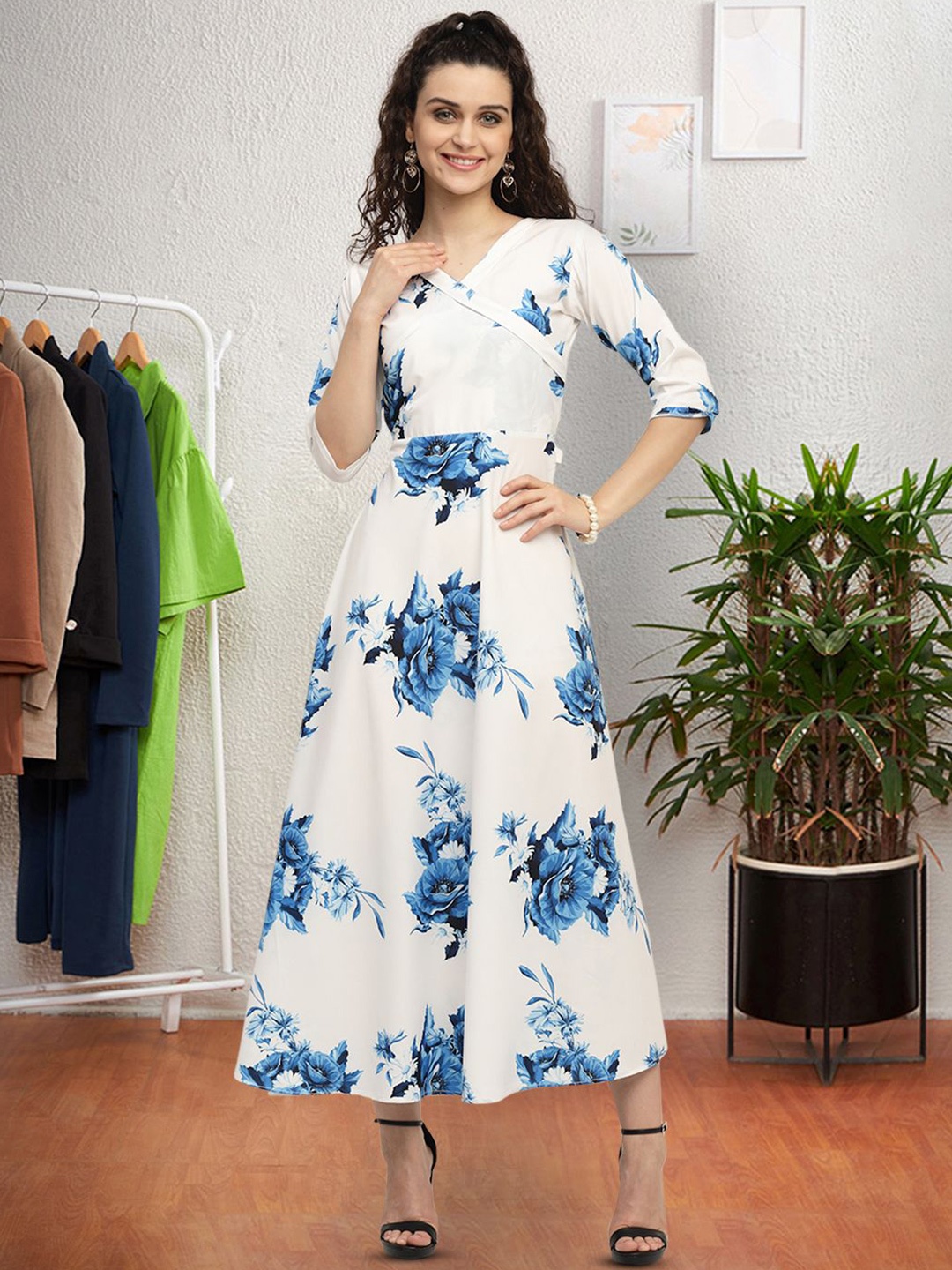 

Moda Rapido Floral Print Applique Fit & Flare Dress, White