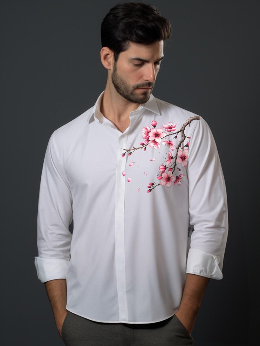 

HE SPOKE Men Smart Tailored Fit Floral Opaque Printed Casual Shirt, White