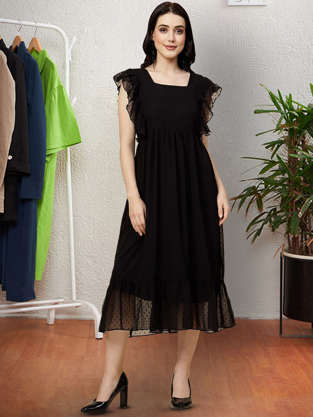

Moda Rapido Applique Fit & Flare Dress, Black