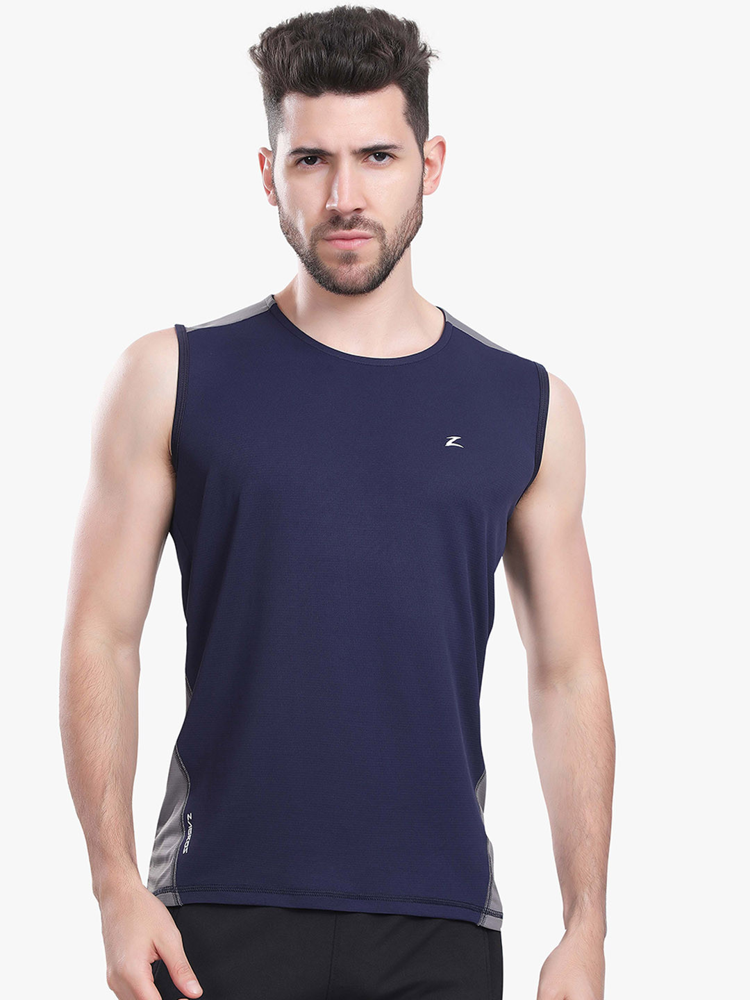 

Z Zagros Colorblocked Round Neck Breathable Gym Vest 77B-NAVY-S, Navy blue