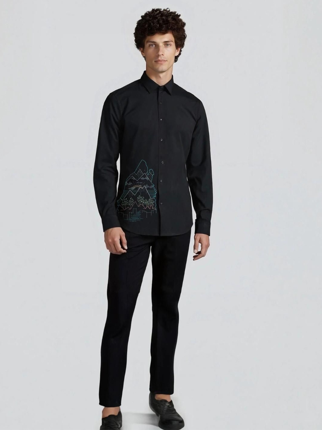 

HE SPOKE Men Smart Tailored Fit Floral Opaque Checked Casual Shirt, Black