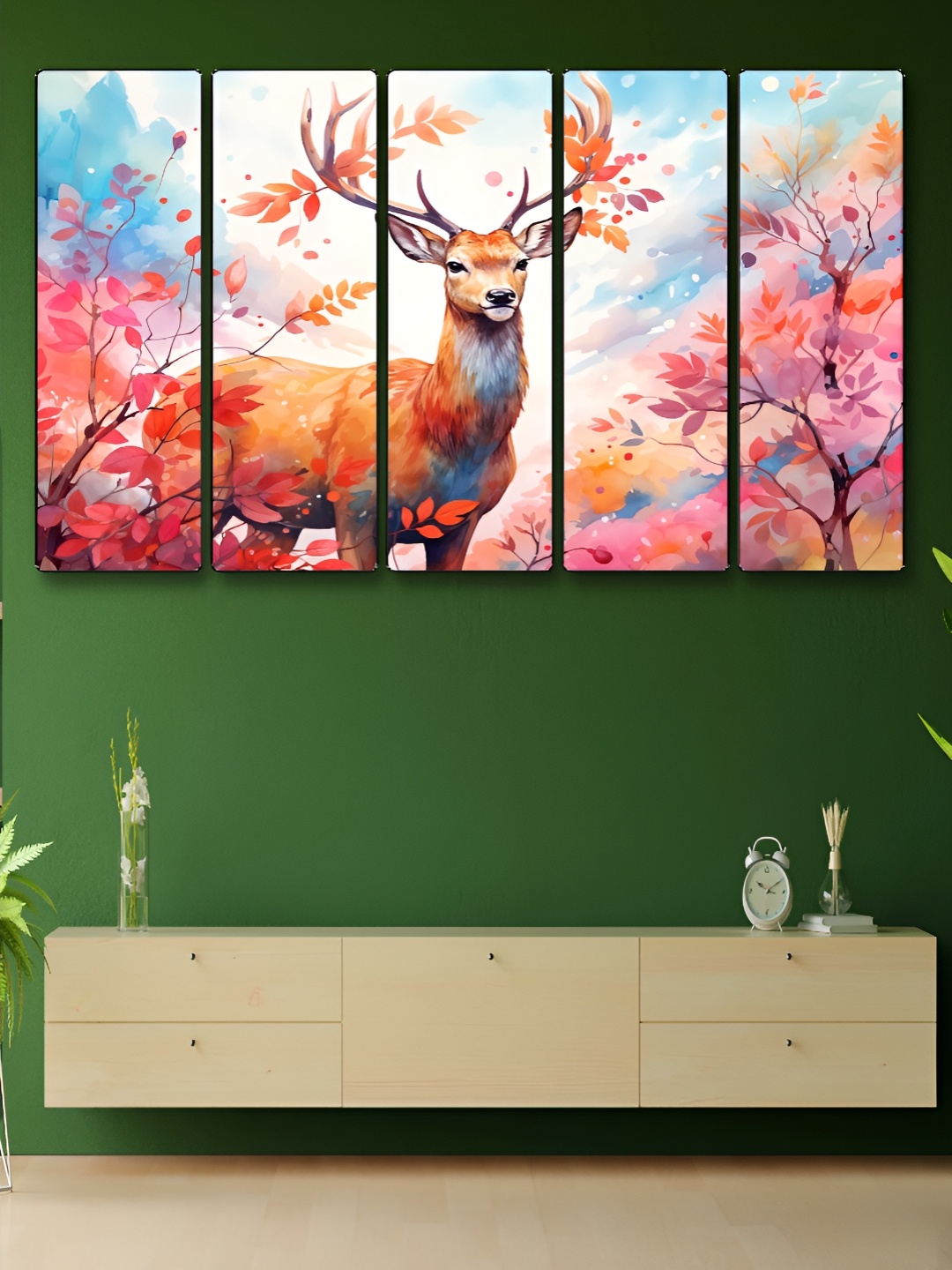 

Myntra Elegant Homes Red & Blue 5 Pieces Wooden Deer Birds & Animals Wall Art