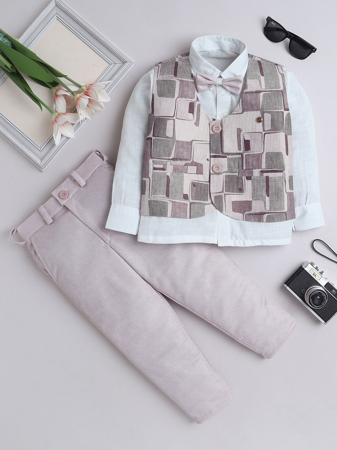 

FOURFOLDS Boys Printed 3-Piece Suits, Beige