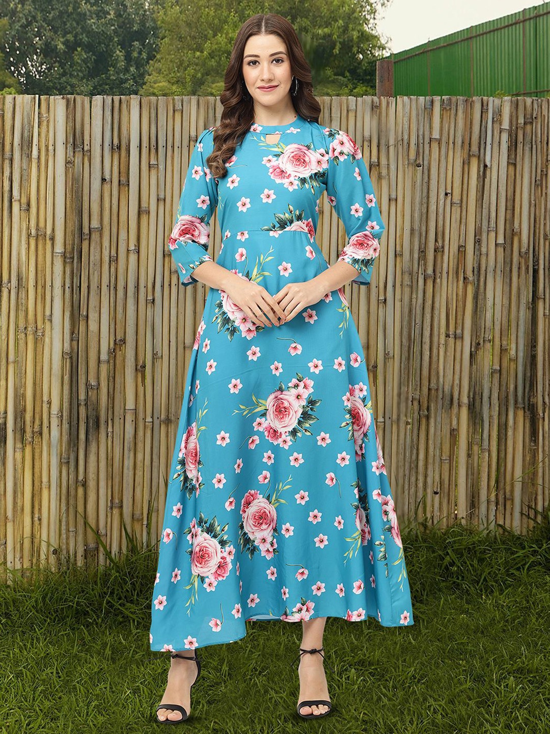 

Moda Rapido Floral Print Applique Fit & Flare Dress, Blue