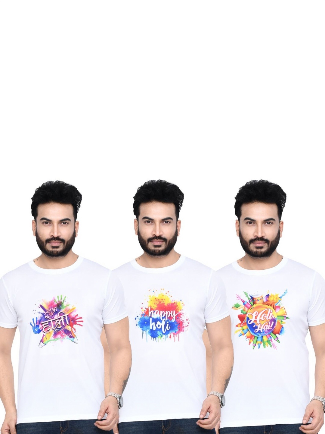 

RAPL Men 3 Printed Applique T-shirt, White