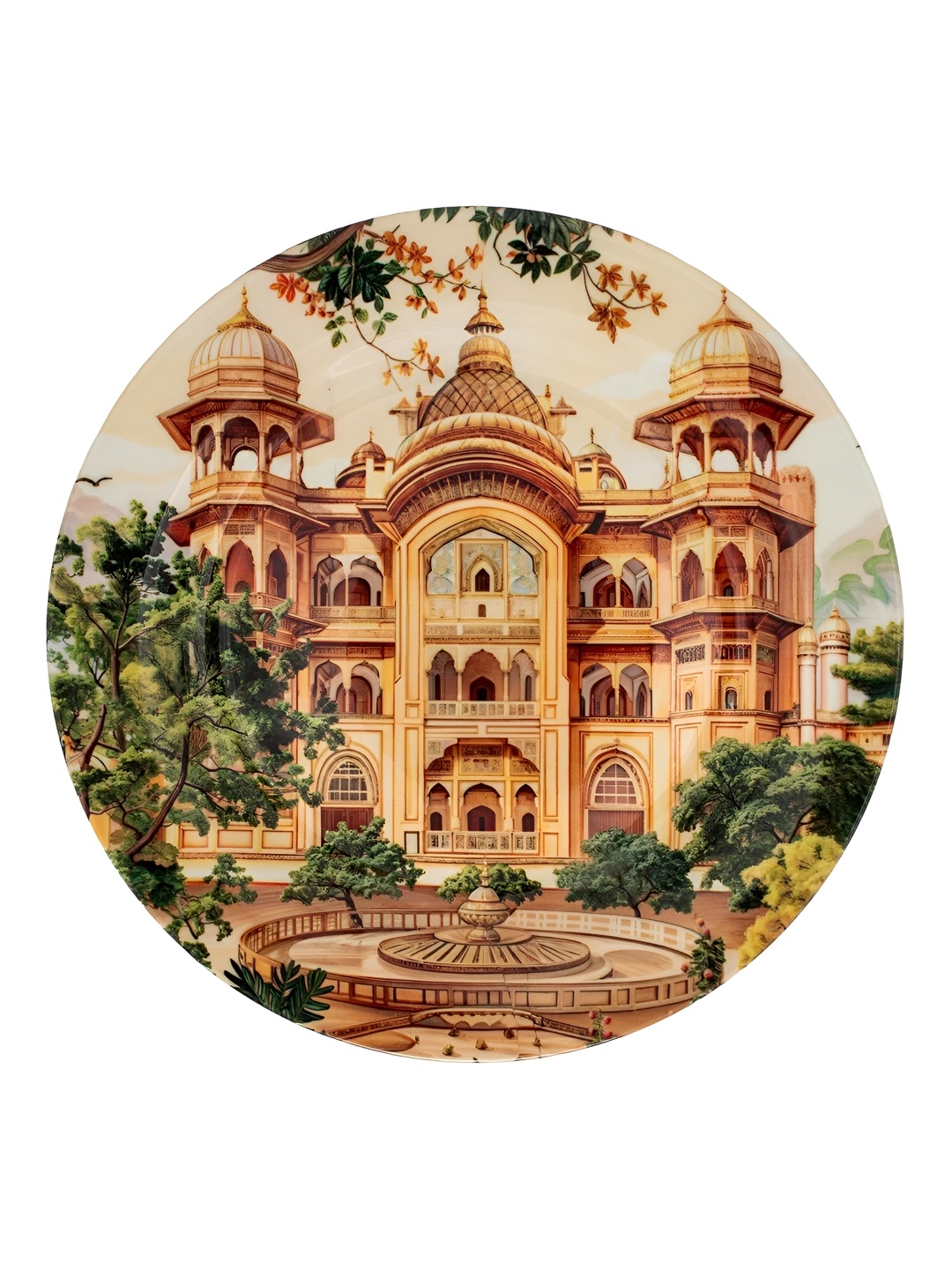 

Aari Beyond Decor Beige & Green Printed Ceramic Round Wall Plate