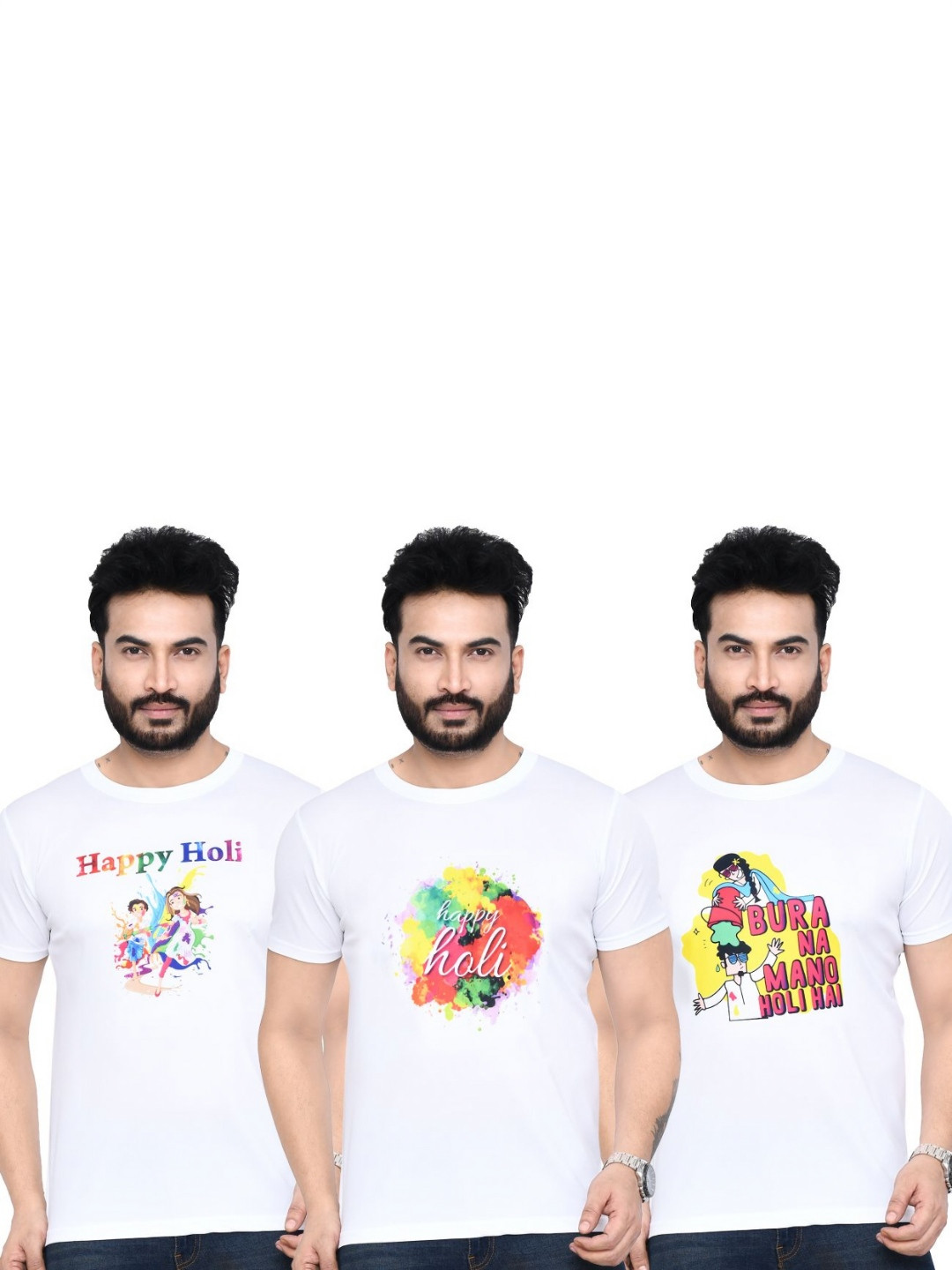 

RAPL Men 3 Printed Applique T-shirt, White