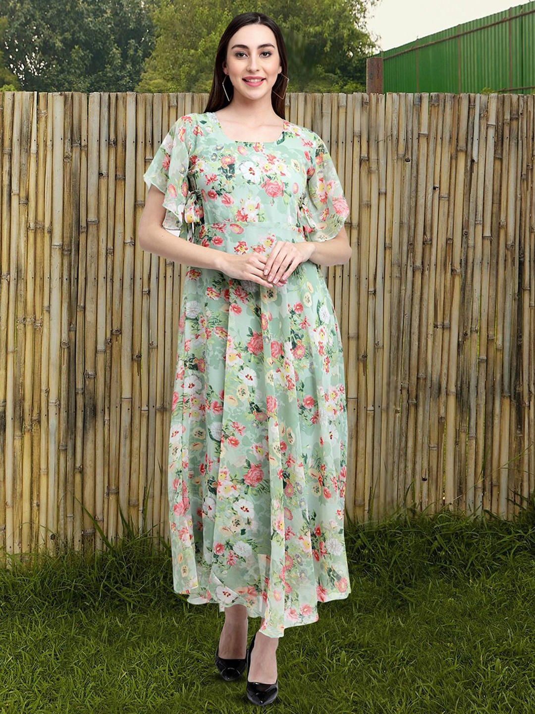 

Moda Rapido Floral Print Applique Fit & Flare Dress, Green