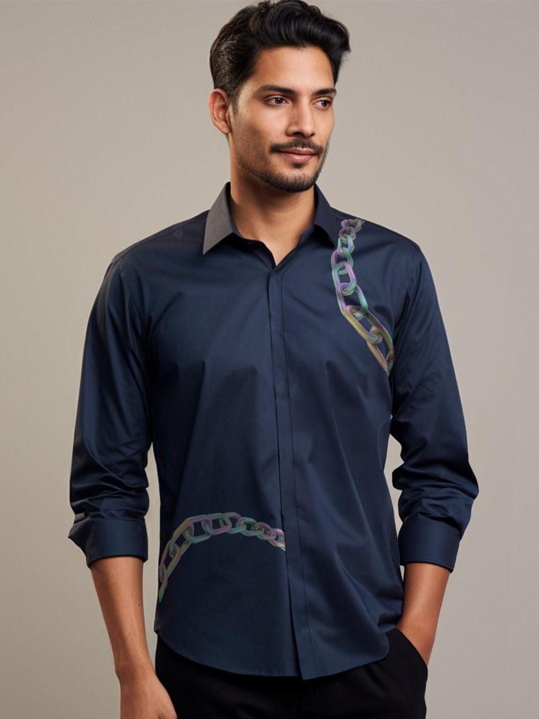 

HE SPOKE Men Smart Tailored Fit Opaque Casual Shirt, Navy blue