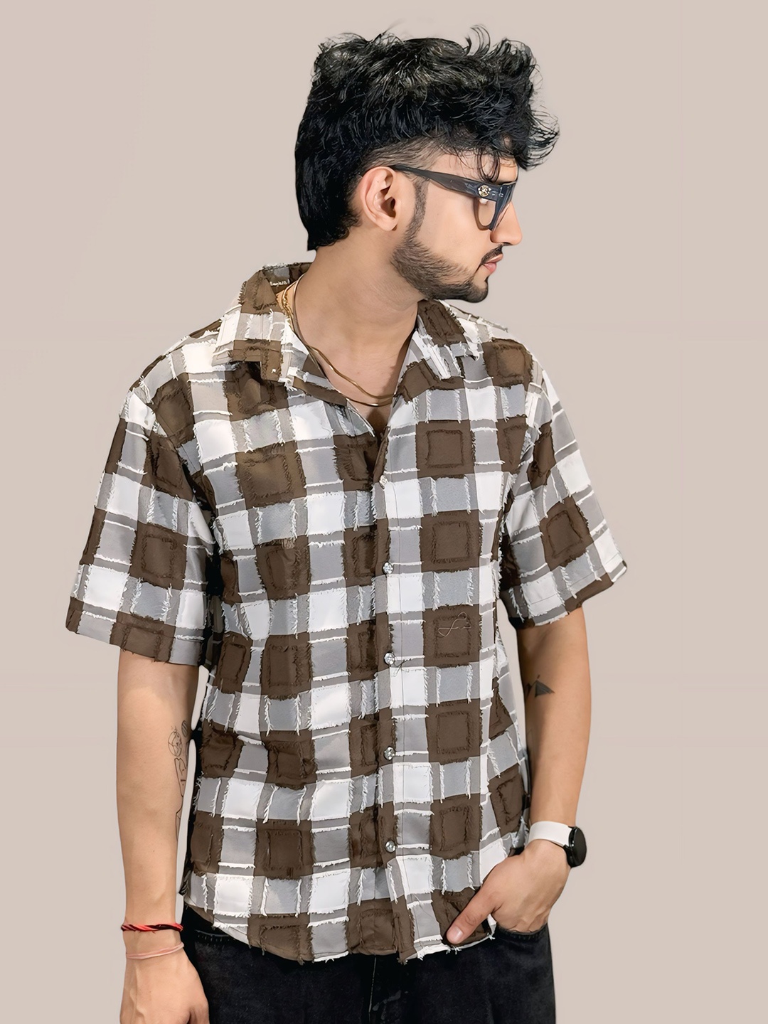 

Moda Rapido Men Comfort Opaque Checked Casual Shirt, Brown