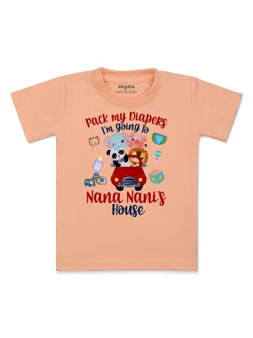 

Arvesa Kids I Am Going To Nana Nani House Printed Tshirt, Peach