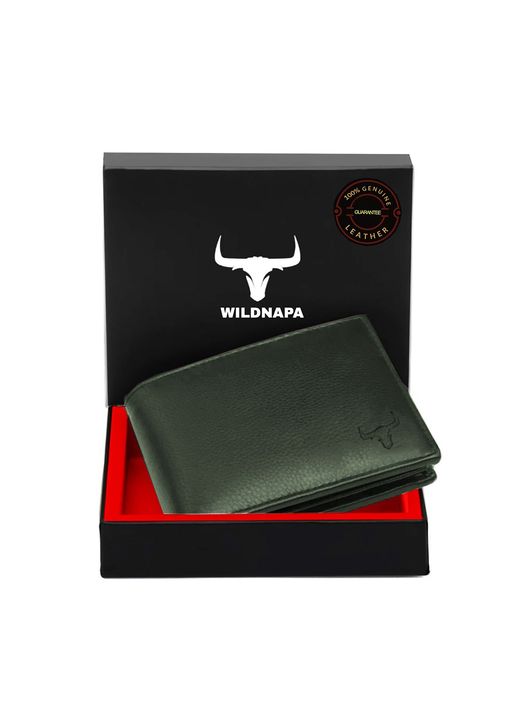 

WILDNAPA Men RFID Leather Two Fold Wallet, Green