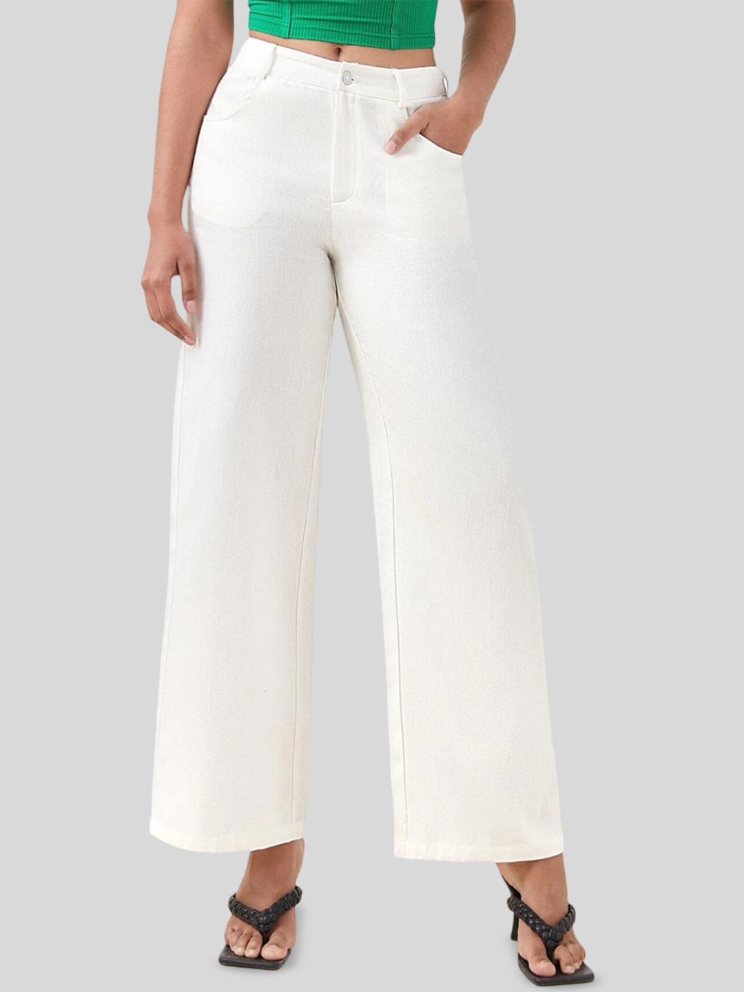 

FNOCKS Women Relaxed Straight Leg Straight Fit High-Rise Trousers, White