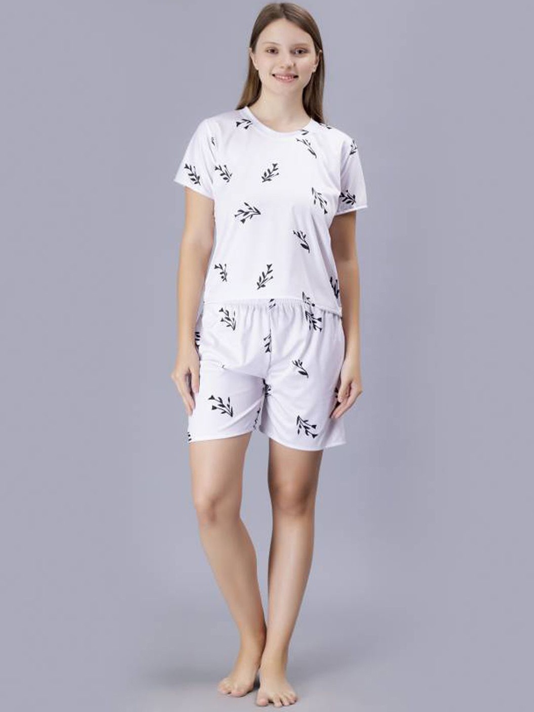 

Dreambe Women Printed Night suit, White