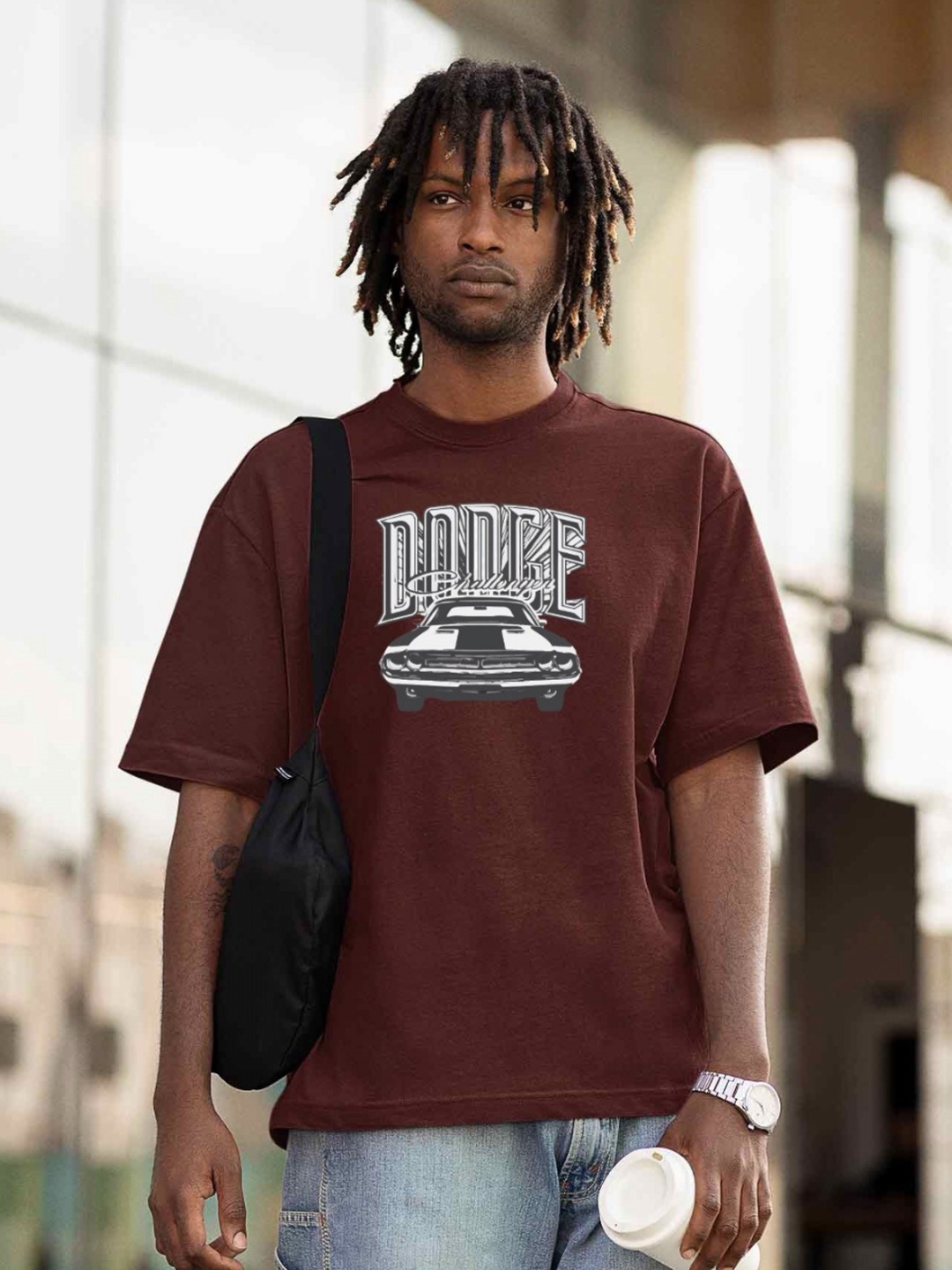 

TheBTclub Men Printed Drop-Shoulder Sleeves Activchill T-shirt, Brown