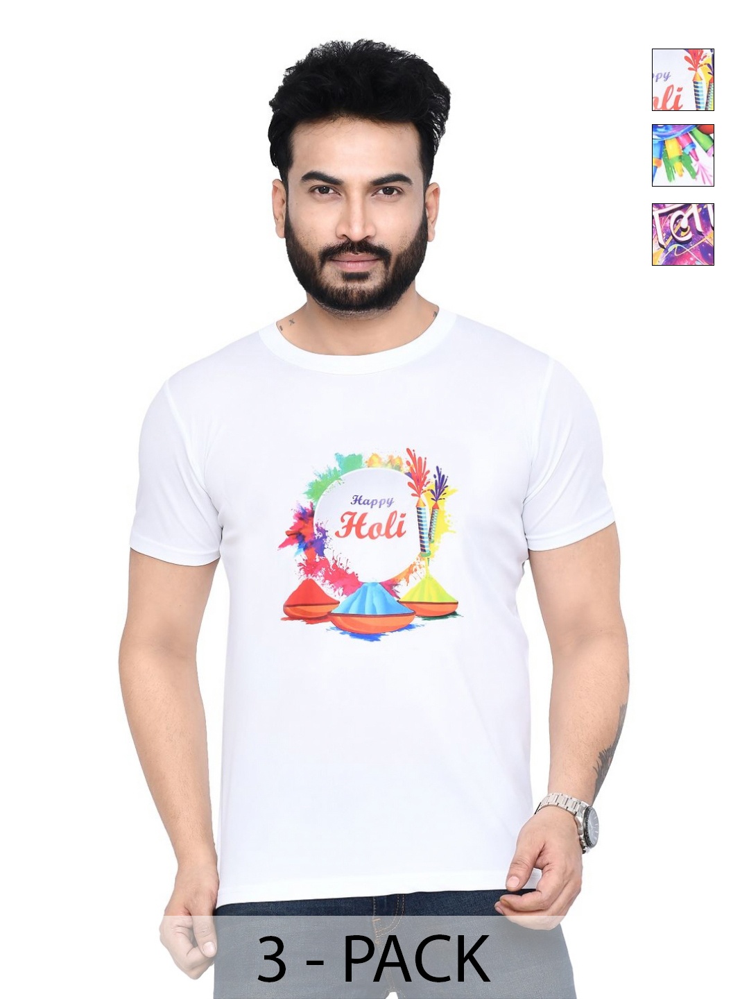 

RAPL Men 3 Printed Applique T-shirt, White