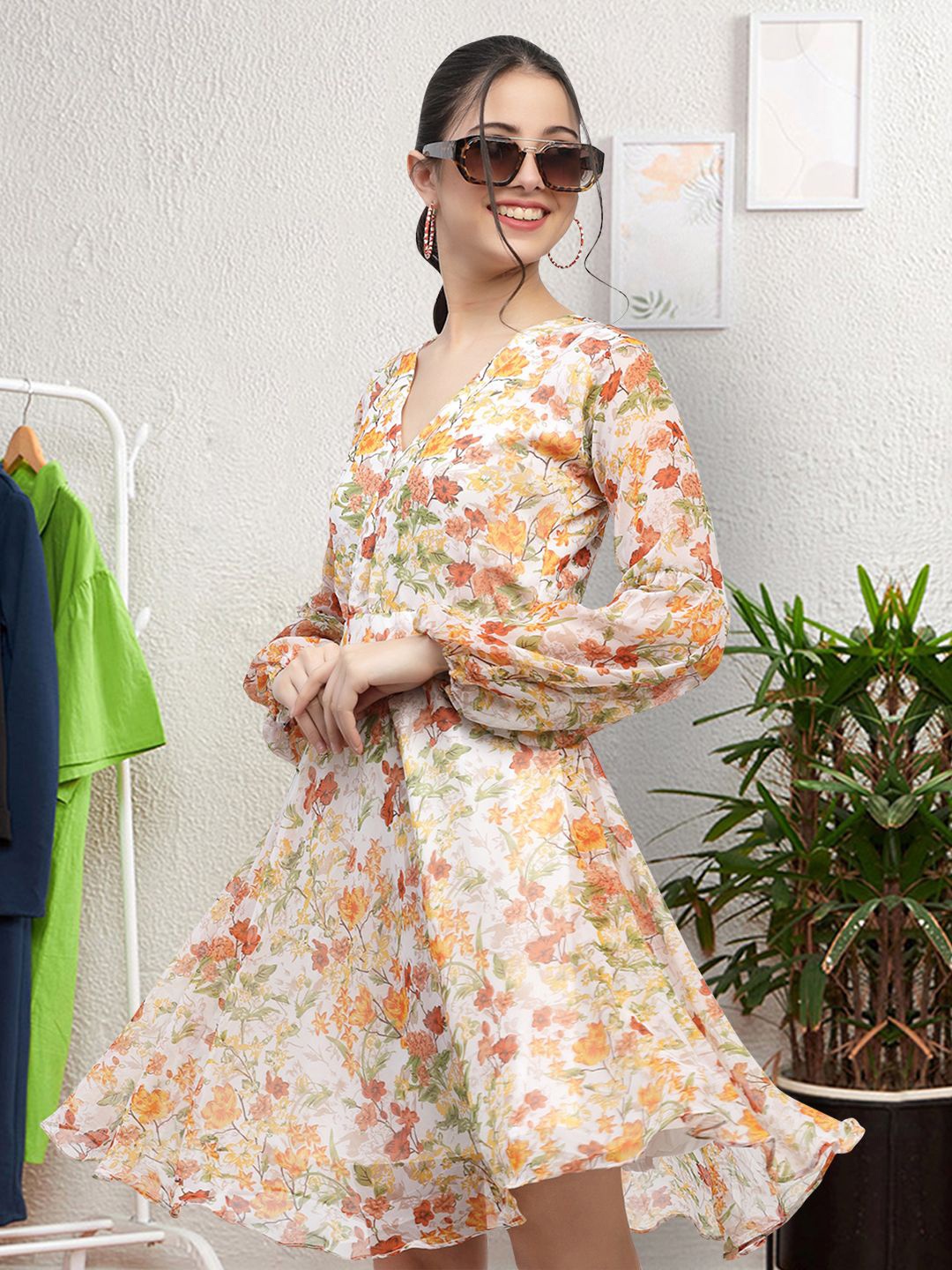 

Moda Rapido Floral Print Applique Fit & Flare Dress, Multi