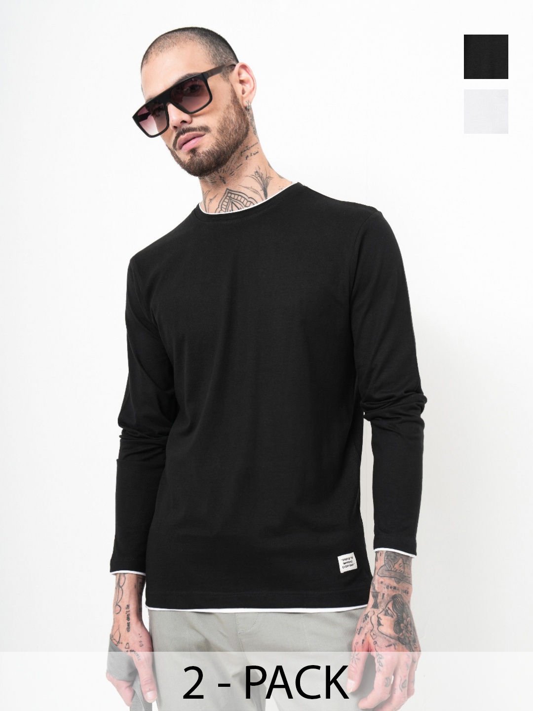 

Genoa Men Pack of 2 Solid Round Neck Cotton T-shirts, Black
