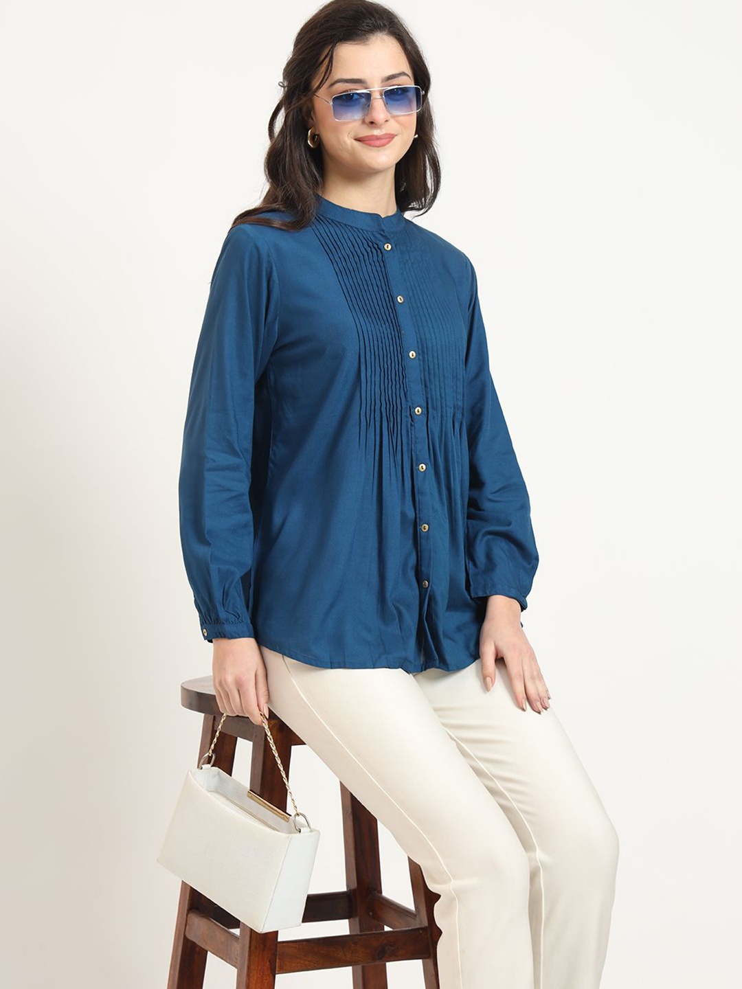 

BAESD Mandarin Collar Top, Blue