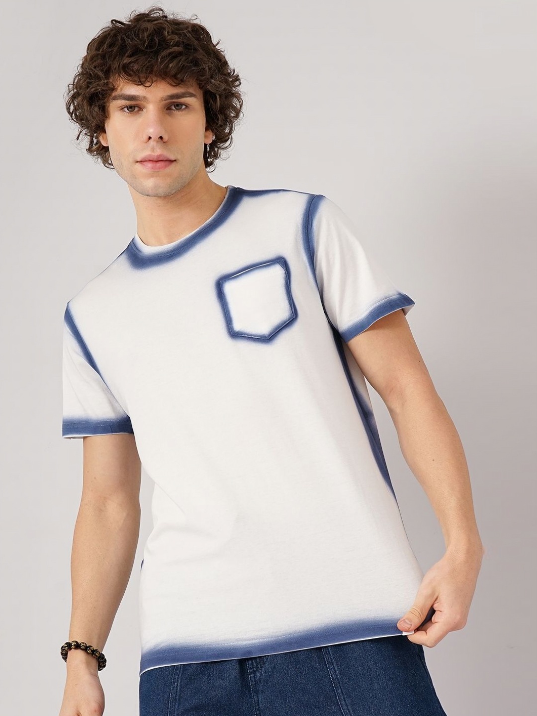 

Genoa Men Tie and Dye Dyed Pockets Slim Fit T-shirt, Blue