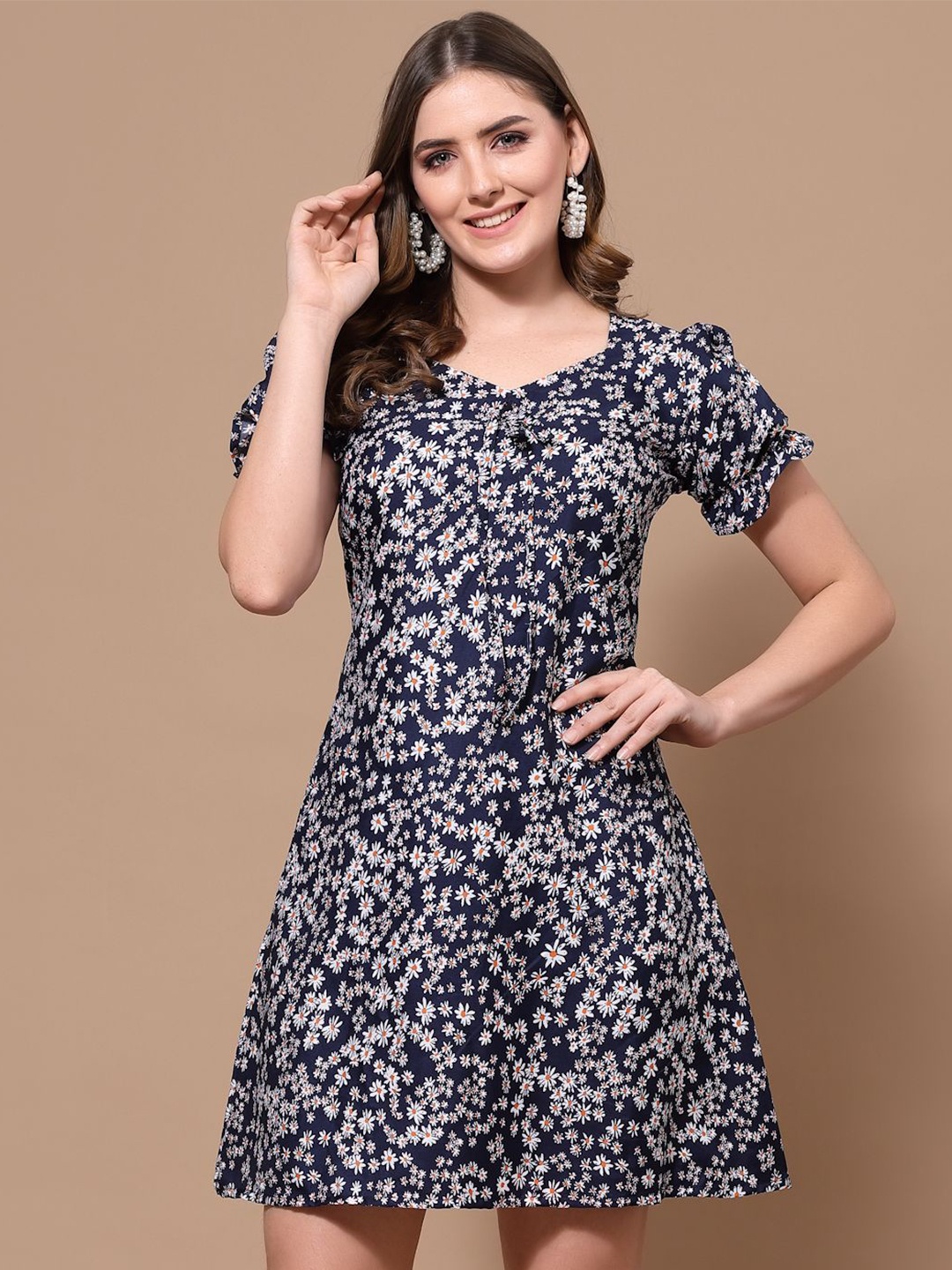 

Oomph! Floral Print Puff Sleeve Crepe Sheath Mini Dress, Blue