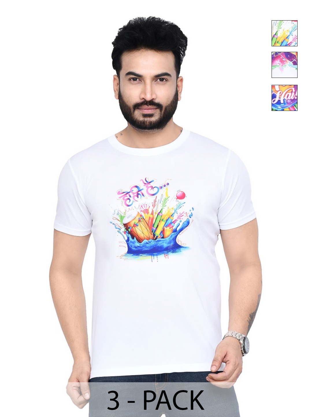 

RAPL Men 3 Printed Applique T-shirt, White