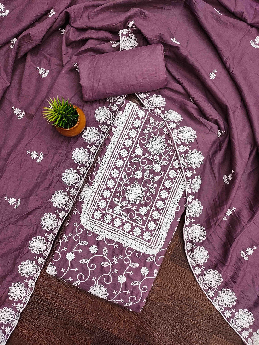 

KALINI Embroidered Unstitched Dress Material, Purple