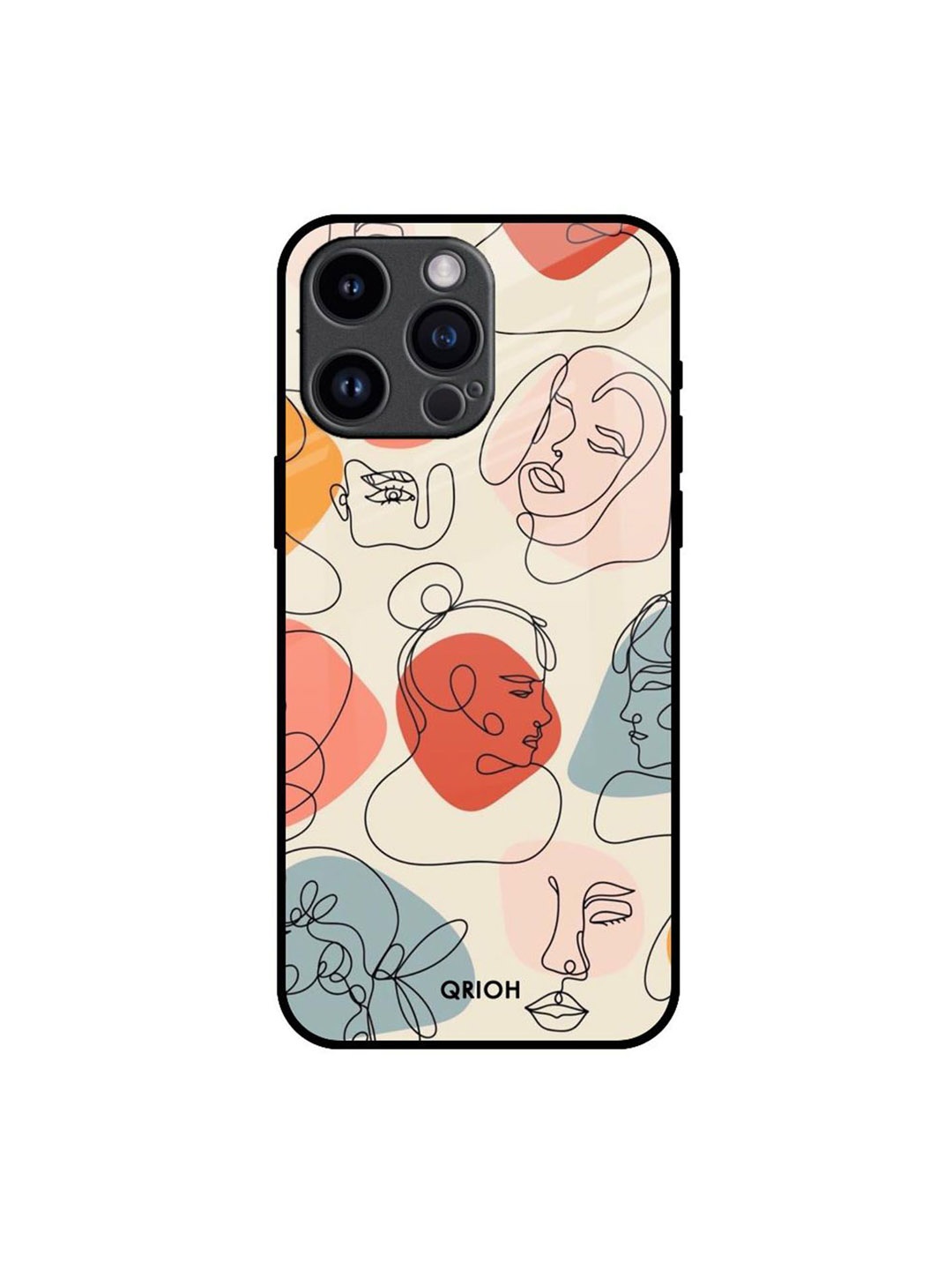 

QRIOH Abstract Faces Printed iPhone 14 Pro Max Back Case, Peach